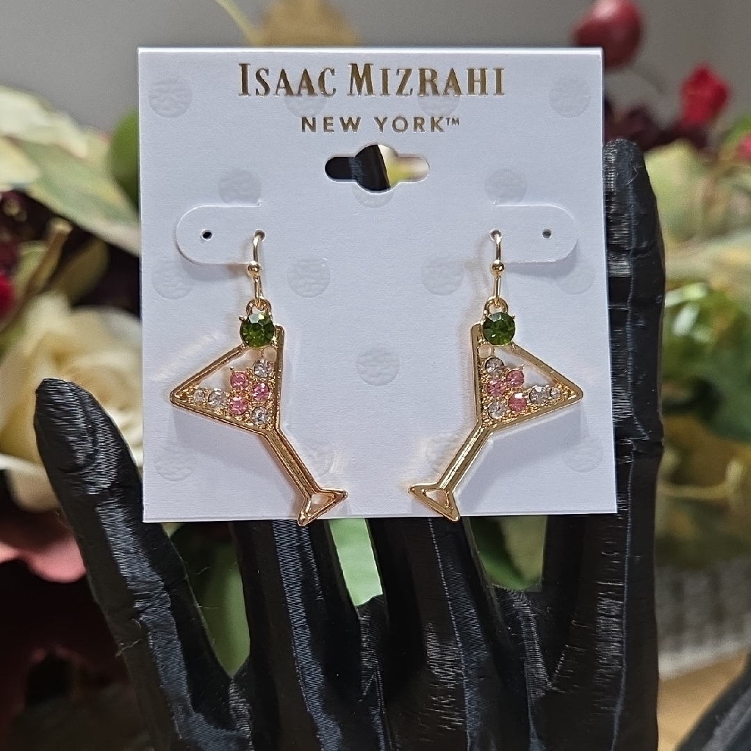 Isaac Mizrahi Gold Martini Earrings With Pink And Green Accents 14$